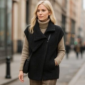 ❄️ Holistia Alpaca Blend Vest Large – Black Shawl Collar Zip Fall Winter ❄️